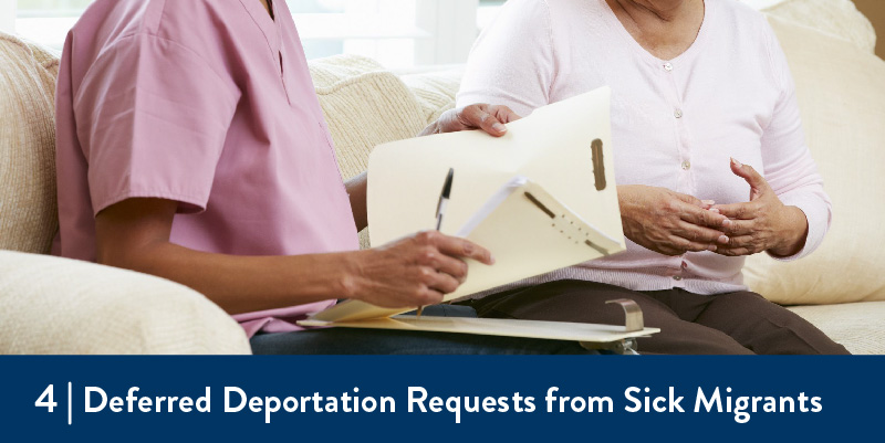 Deferred Deportation Requests from Sick Migrants A nurse and patient look over files