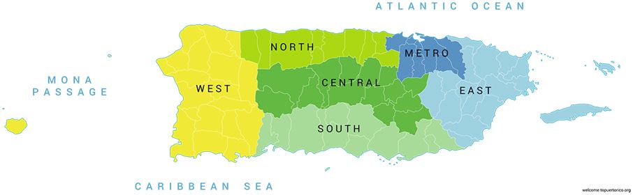 Map of Puerto Rico showing different regions