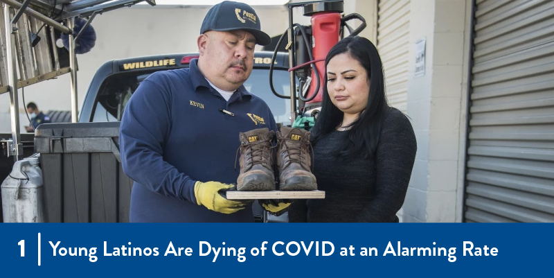 1 - Young Latinos Are Dying of COVID at an Alarming Rate Two people holding a pair of boots