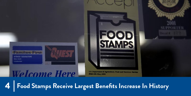 4 - Food stamps receive largest benefits increase in history Food stamps sticker on business window