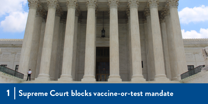 2 - Supreme Court blocks Vaccine-or-test mandate The front of the US supreme court