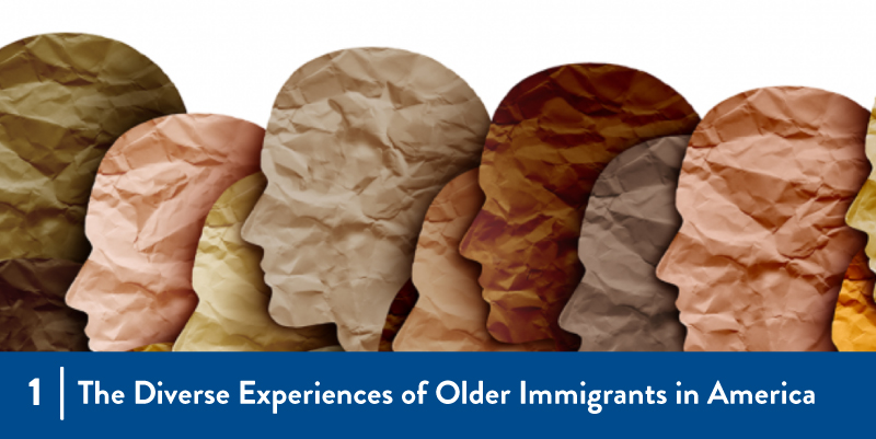 1 - Diverse Experiences of Older Immigrants in America An illustration of different types of people