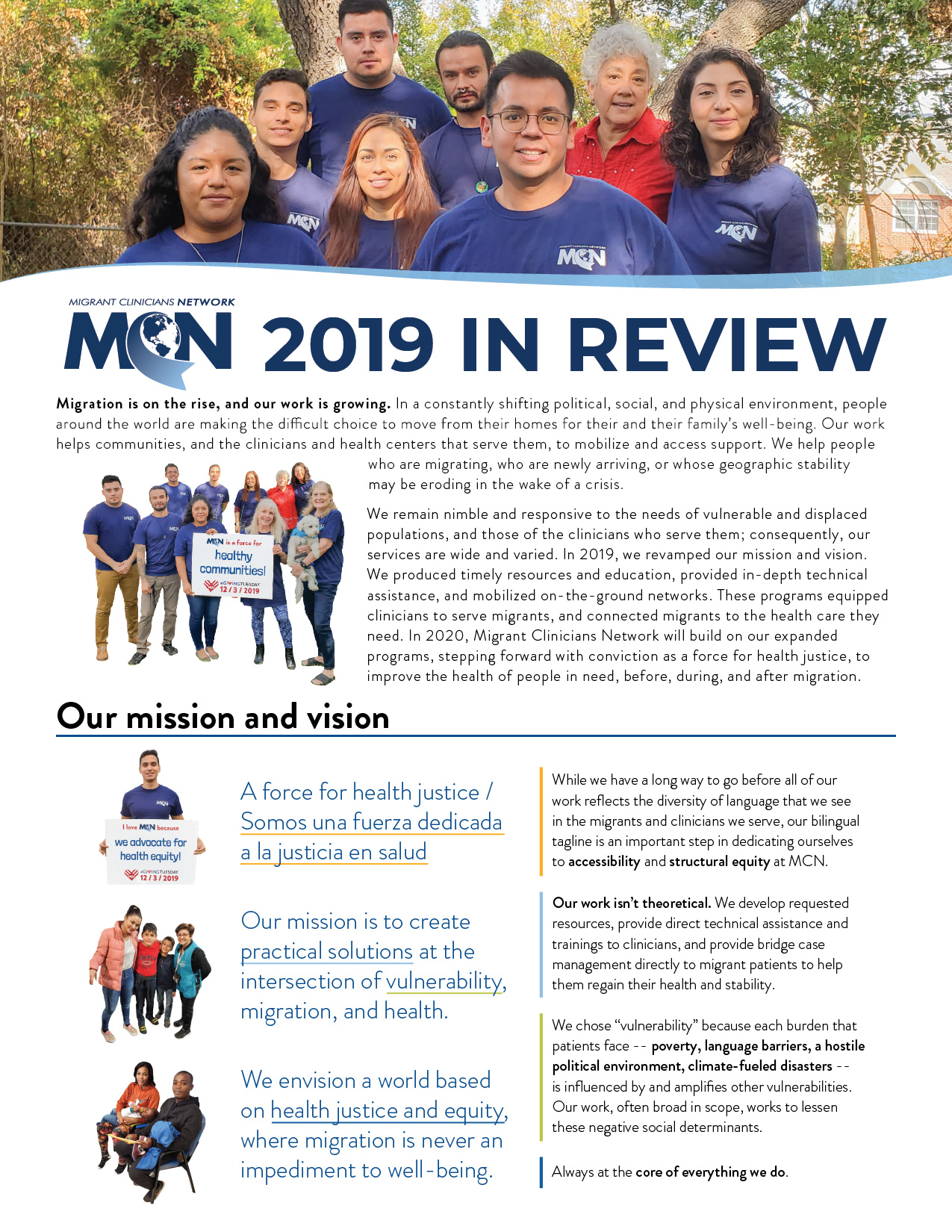 Our Mission and Vision page of the Year in Review