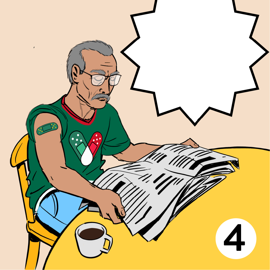 Man in Green Shirt Sitting at Table Reading Newspaper Comic Image 3