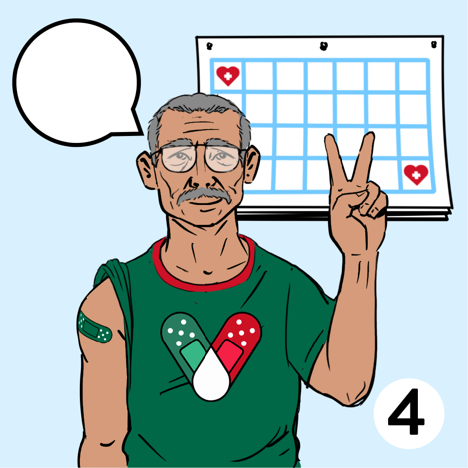 Vaccinated Man In a Green Shirt In Front of Calendar