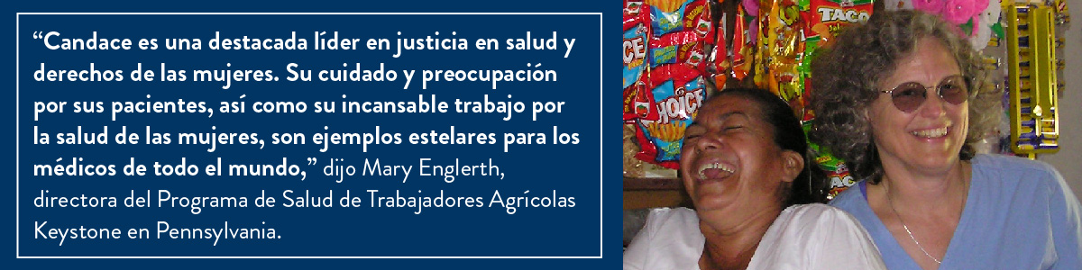 Image of Candace laughing with a storekeeper in Honduras next to quote by Mary Englerth,