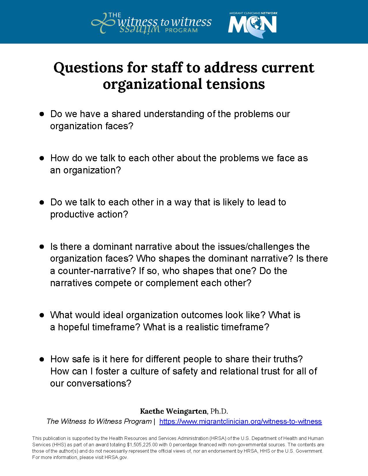 Questions for staff to address current organizational tensions