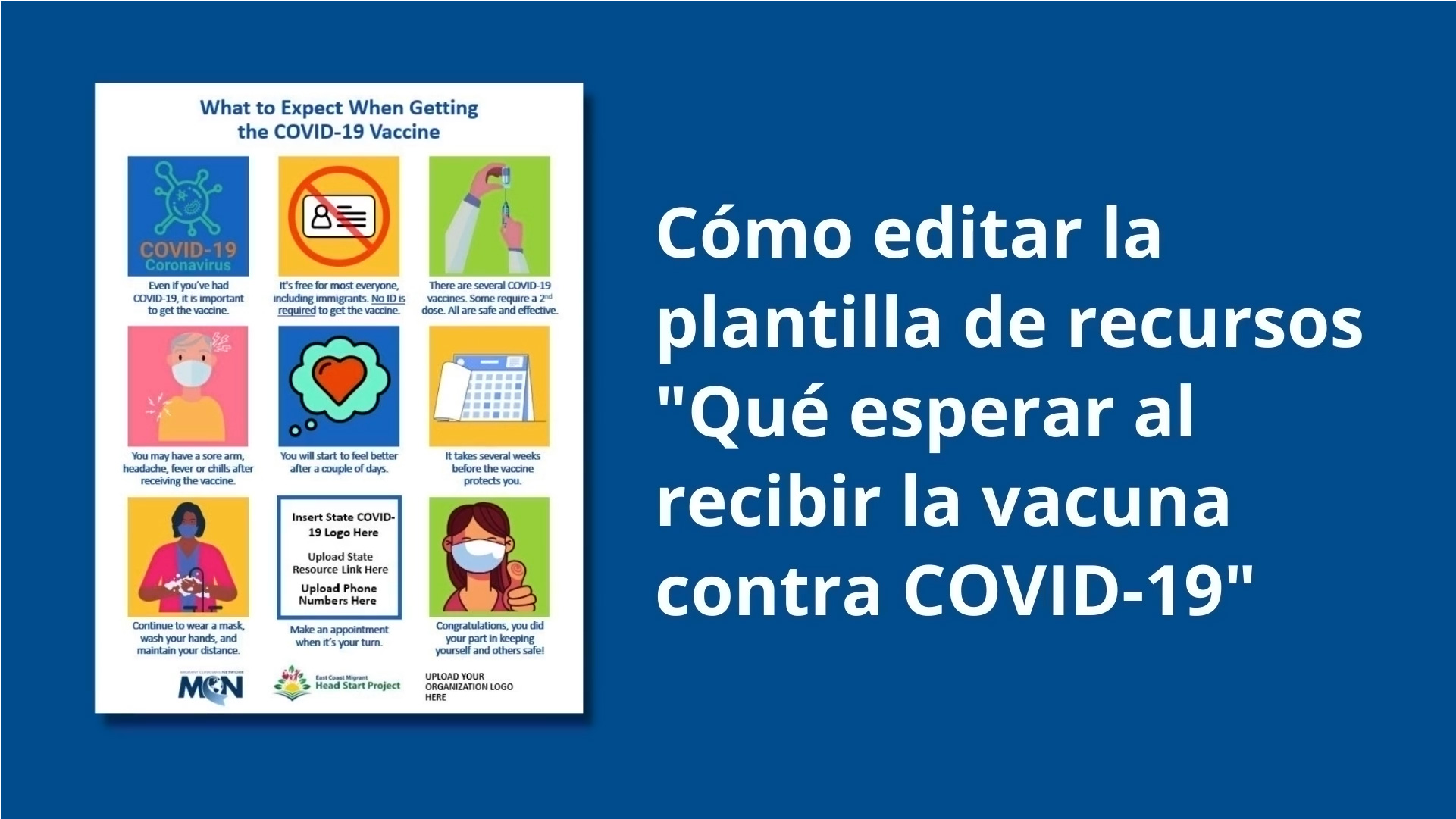 Cómo editar la plantilla de recursos Qué esperar al recibir la vacuna contra COVID 19