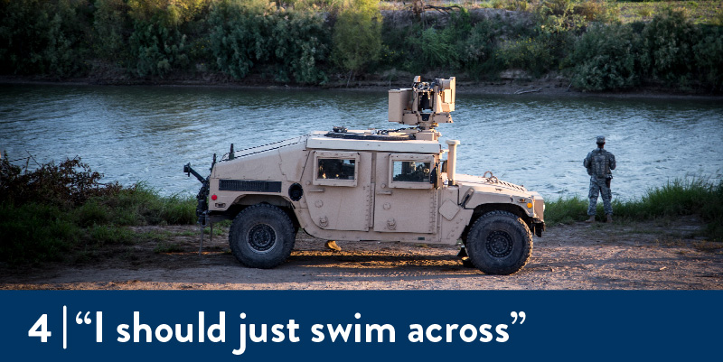 A member of the National Guard watches a portion of the Rio Grande river