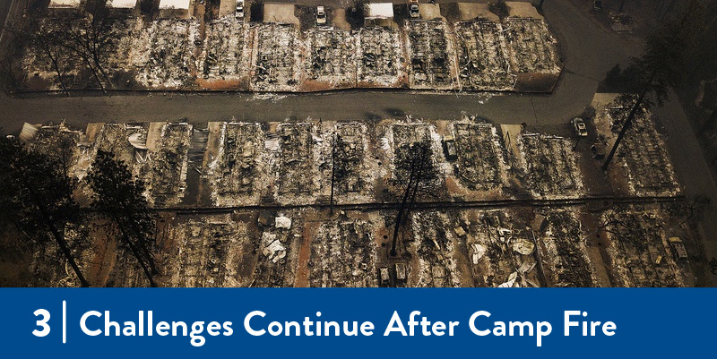 A picture of homes destroyed in the Camp Fire