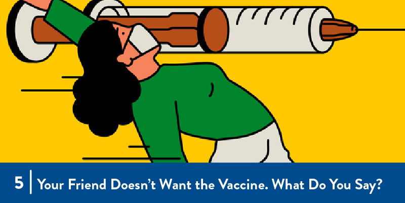an illustration of a person dodging a large vaccine