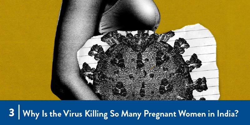 Illustration of pregnant woman with covid virus on top