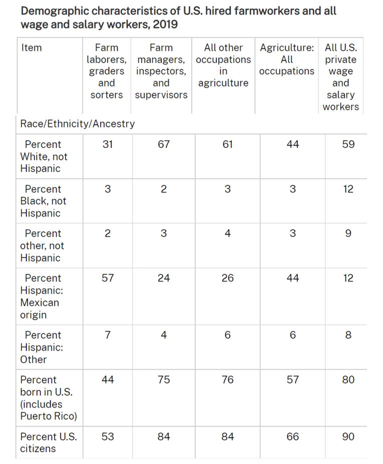 Table of demographic characteristics of farmworkers