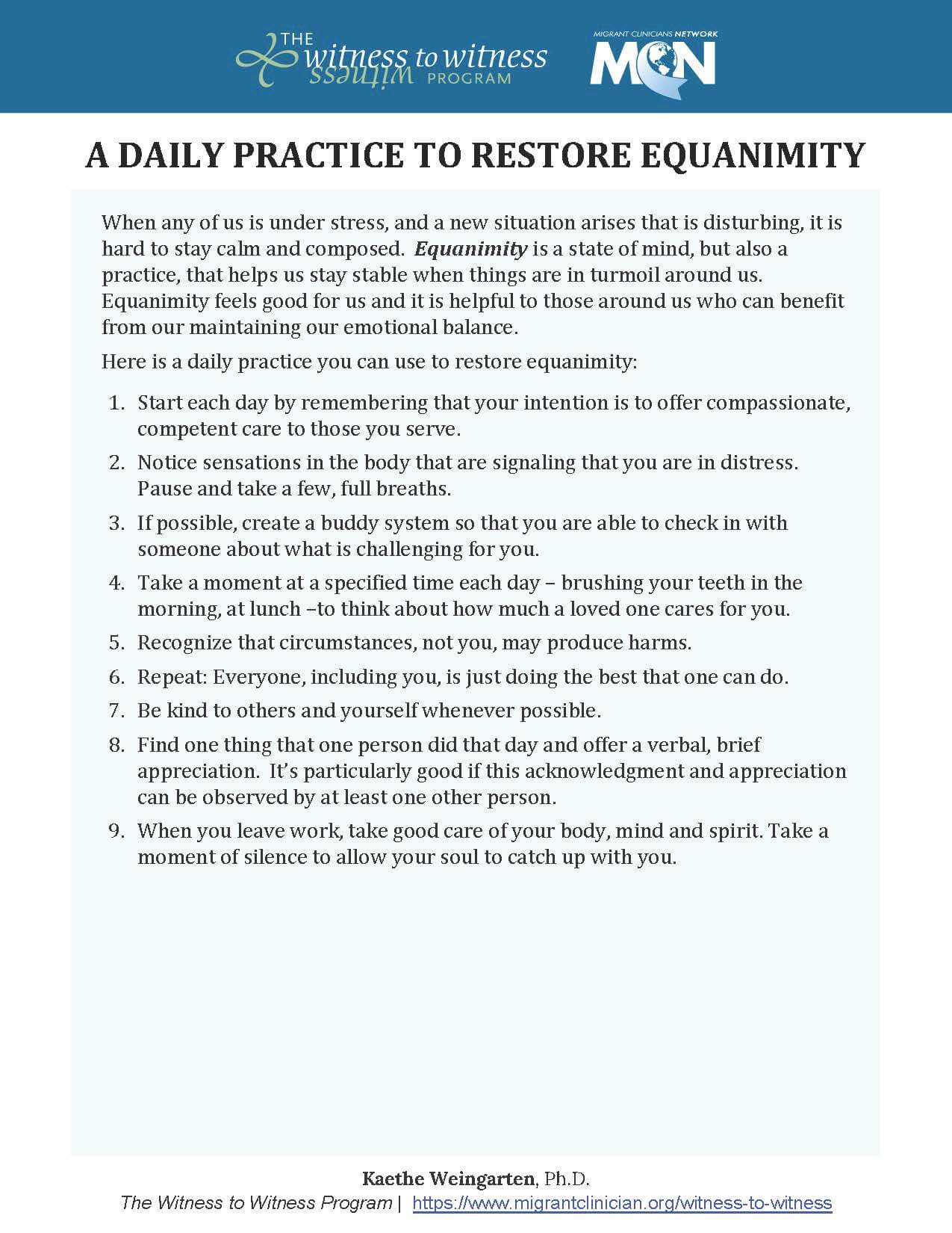 A Daily Practice to Restore Equanimity Handout