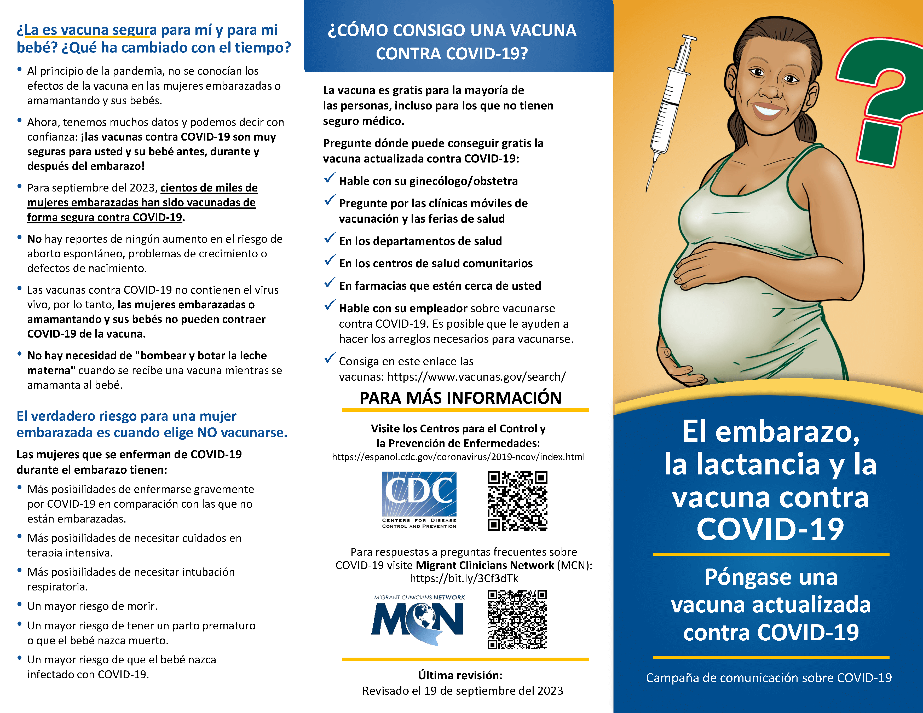 El embarazo y la vacuna contra COVID-19 - tríptico