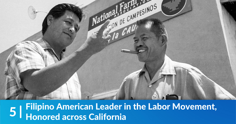 A photo of Larry Itliong and Cesar Chavez