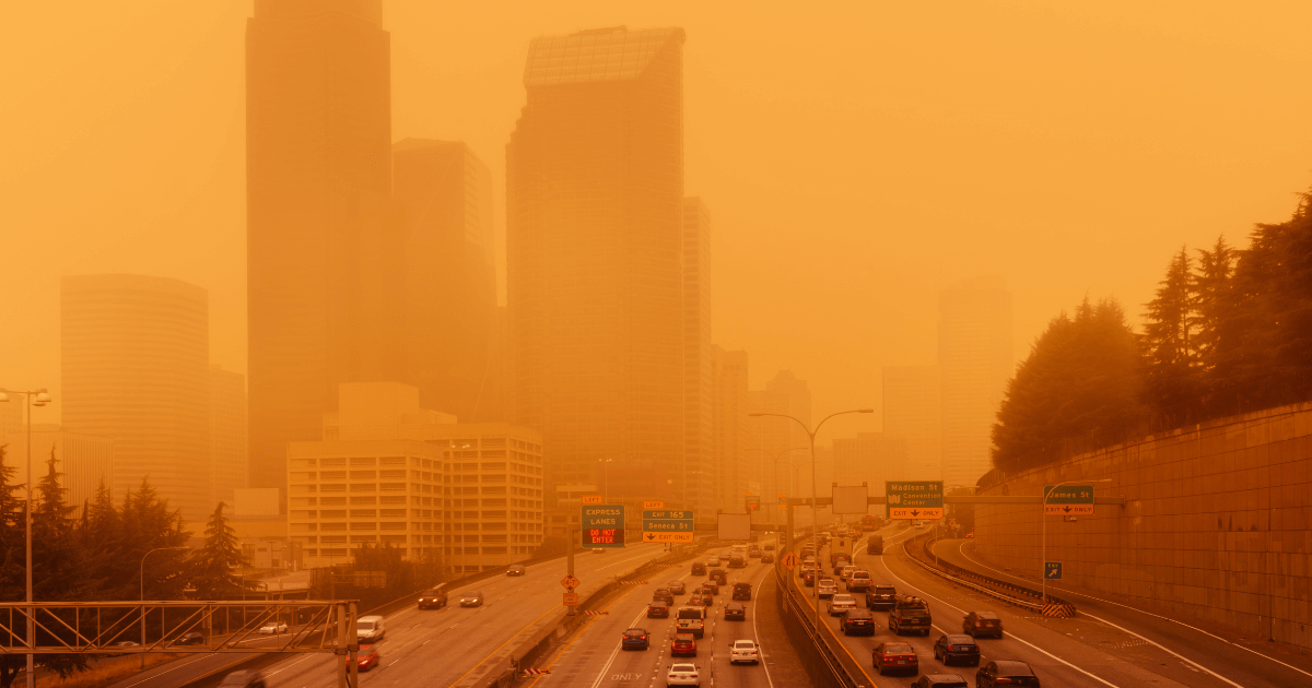A smoke covered city