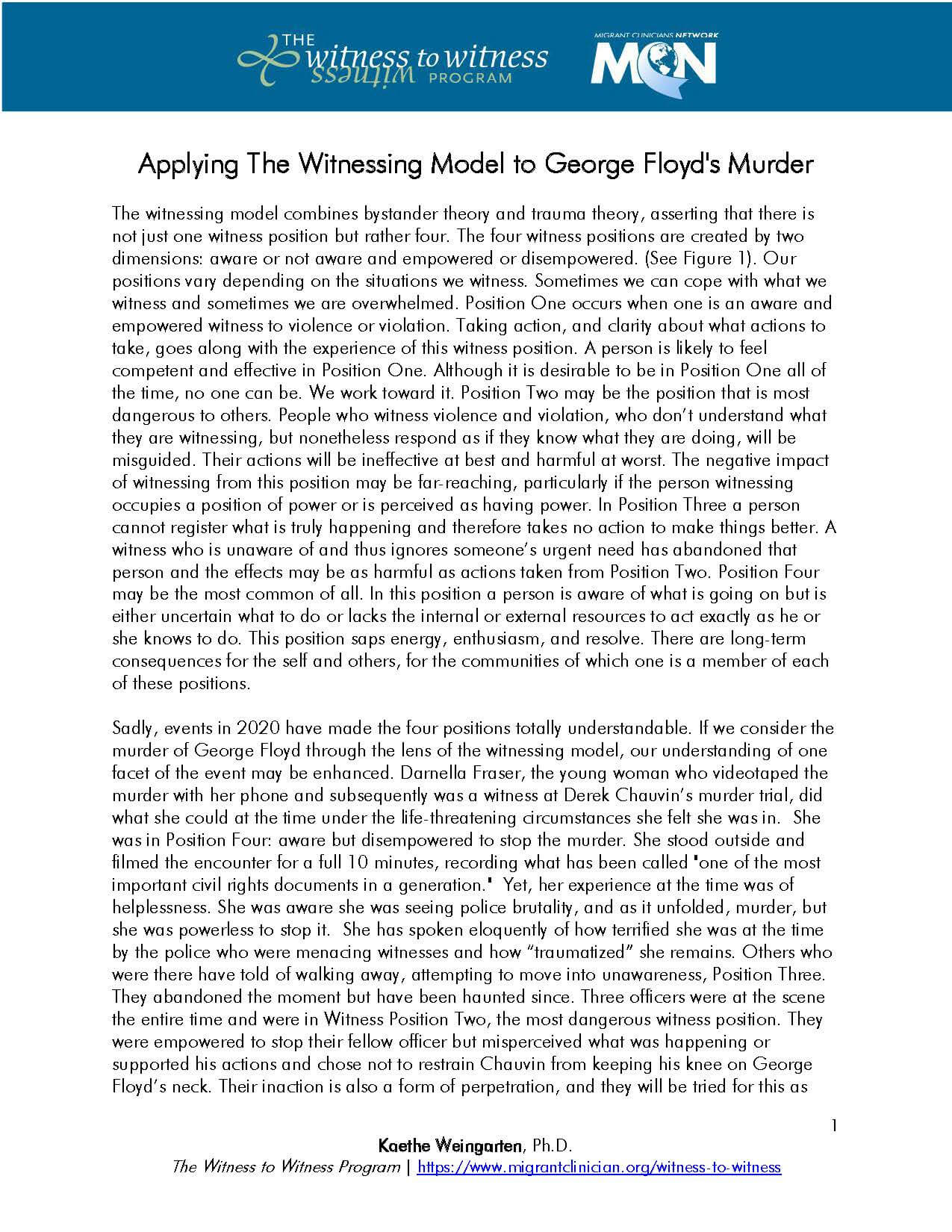 Applying the witnessing model to George Floyd's Murder
