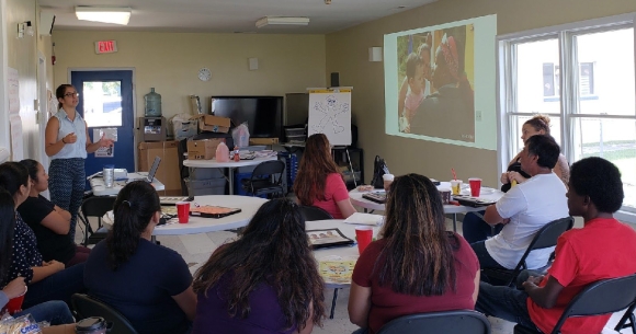 Kate training CHW parents on environmental exposures
