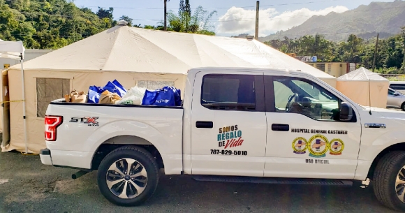A truck loaded with supplies donated for those impacted by the earthquakes