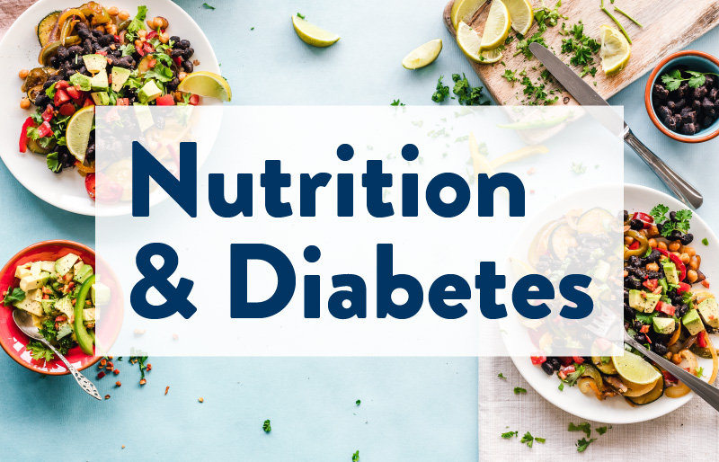 Nutrition and Diabetes title with images of food in the background
